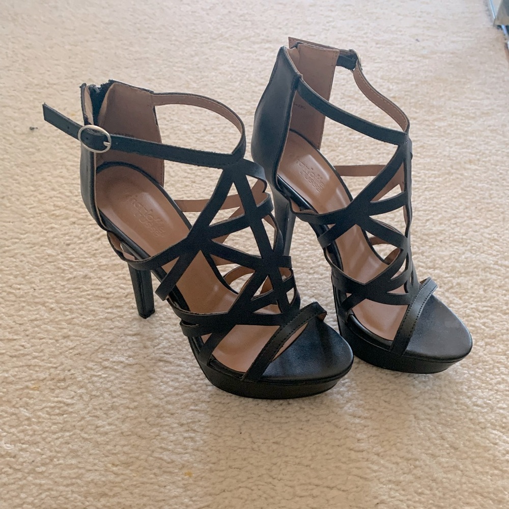 Sexy black caged platform high heel sandals
